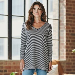 Talbots V Neck Stripe Knit Tunic Size Large